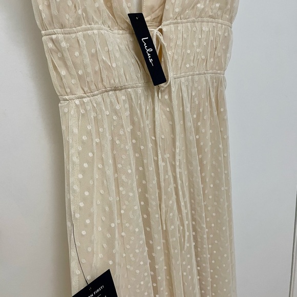 NWT Lulus Yours Evermore Cream Swiss Dot Ruffled Midi Dress - Picture 10 of 11